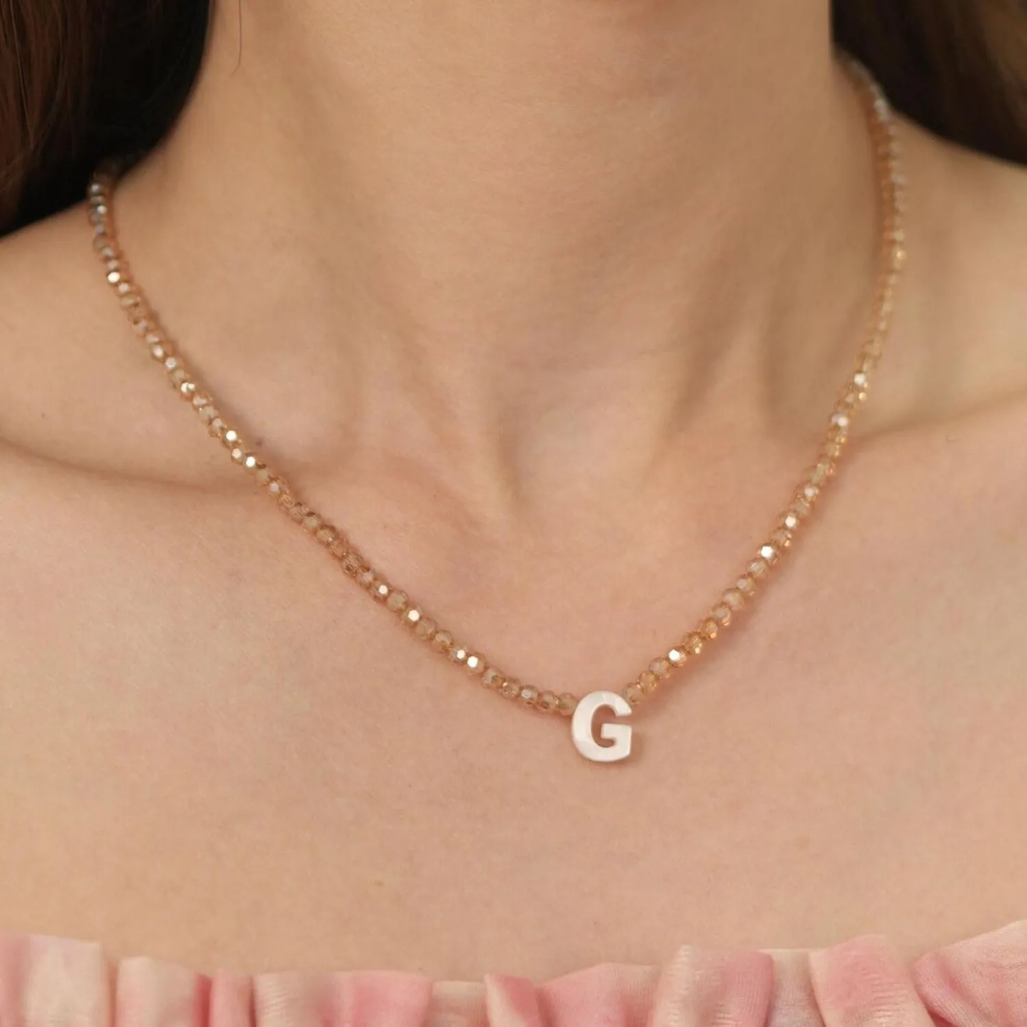 Initial Necklaces for Women Beaded Letter Choker Necklace Trendy 14K Gold Plated Shell Pendant Necklace Simple Jewelry