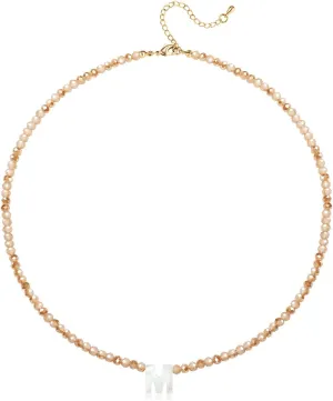 Initial Necklaces for Women Beaded Letter Choker Necklace Trendy 14K Gold Plated Shell Pendant Necklace Simple Jewelry