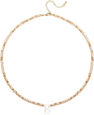 Initial Necklaces for Women Beaded Letter Choker Necklace Trendy 14K Gold Plated Shell Pendant Necklace Simple Jewelry