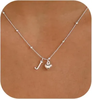 Initial Necklaces for Women,Cute Heart Letter Necklace Small Silver Necklace for Women Trendy Silver Jewelry