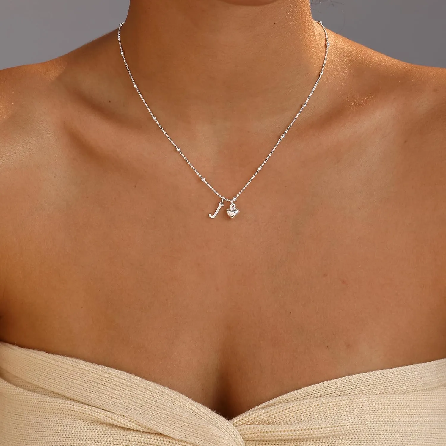 Initial Necklaces for Women,Cute Heart Letter Necklace Small Silver Necklace for Women Trendy Silver Jewelry