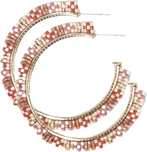 INK ALLOY Large Beaded Hoop Earrings for Women, Nora Luxe Seed Bead Brass Statement Boho Hoops, Hypoallergenic Handmade Jewelry for the Modern Bohemian, 2-Inches