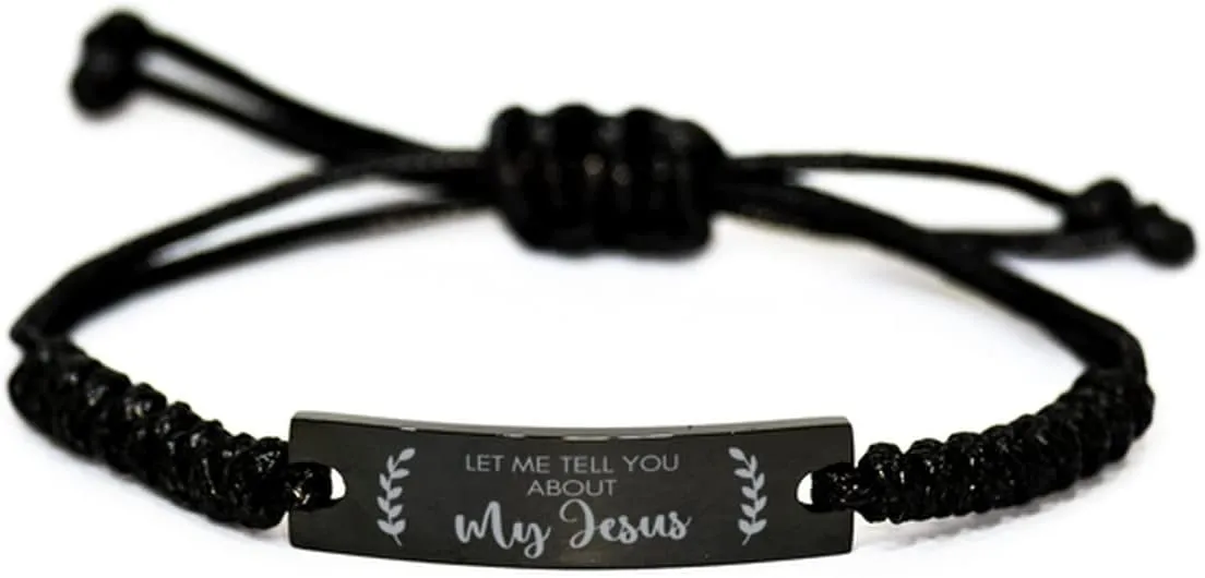 Inspirational Bracelets for Christian Gifts, Let Me Tell You About My Jesus, Jesus Bracelet, Prayer Bracelet, Faith Bracelets for Men and Women, Black Rope Bracelet