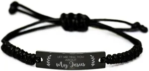 Inspirational Bracelets for Christian Gifts, Let Me Tell You About My Jesus, Jesus Bracelet, Prayer Bracelet, Faith Bracelets for Men and Women, Black Rope Bracelet