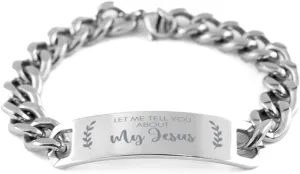 Inspirational Bracelets for Christian Gifts, Let Me Tell You About My Jesus, Jesus Bracelet, Prayer Bracelet, Faith Bracelets for Men and Women, Stainless Steel Cuban Chain Bracelet