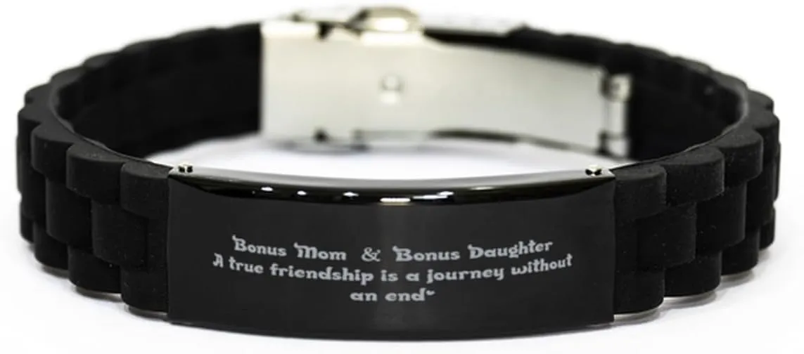 Inspirational Bracelets, Mom & daughter A true friendship, Birthday Gifts to Mom, Engraved Stainless Steel Gifts, Small, black