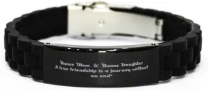 Inspirational Bracelets, Mom & daughter A true friendship, Birthday Gifts to Mom, Engraved Stainless Steel Gifts, Small, black