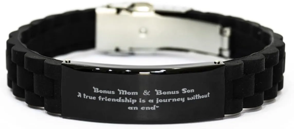 Inspirational Bracelets, Mom & son A true friendship, Birthday Gifts to Mom, Engraved Stainless Steel Gifts