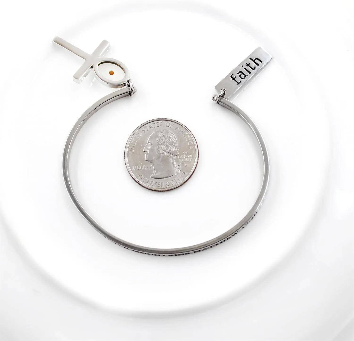 Inspirational Faith Bracelet for Women with Engraved Matthew 17:20 'Faith Can Move Mountains' Quote | Adjustable Cuff Bracelets with Spiritual Charm and Mustard Seed for Christian