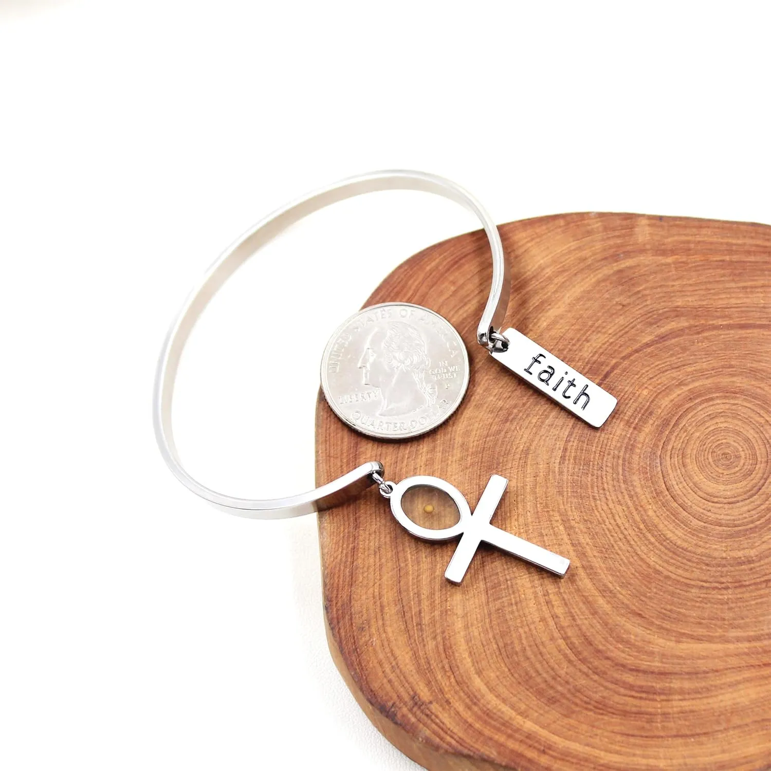 Inspirational Faith Bracelet for Women with Engraved Matthew 17:20 'Faith Can Move Mountains' Quote | Adjustable Cuff Bracelets with Spiritual Charm and Mustard Seed for Christian