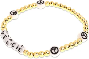 Inspired Gold Beaded Stretch Bracelets for Women Cute Peace Letter Beads Strand Bracelet