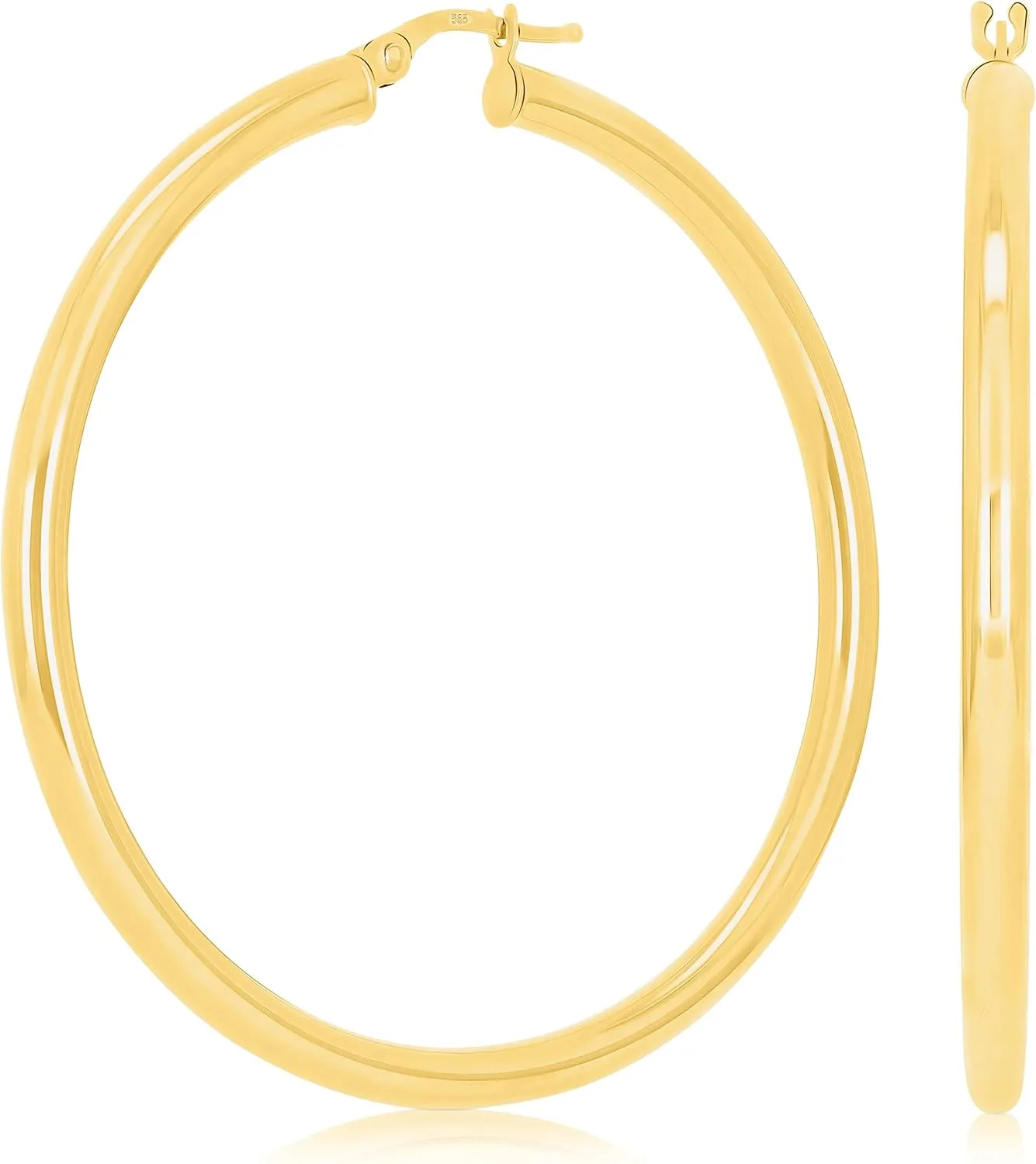 Italian 14k Yellow Gold High Polished Round Hoop Earrings