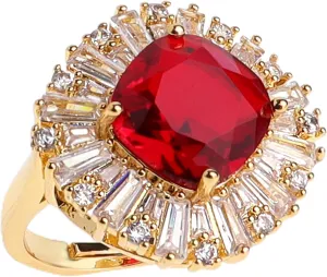Jean Beau Gold Rhinestone Statement Adjustable Ring for Women Large Crystal Cubic Zirconia Stacking Rings Prom Wedding Bridal Finger Jewelry Gift for Her