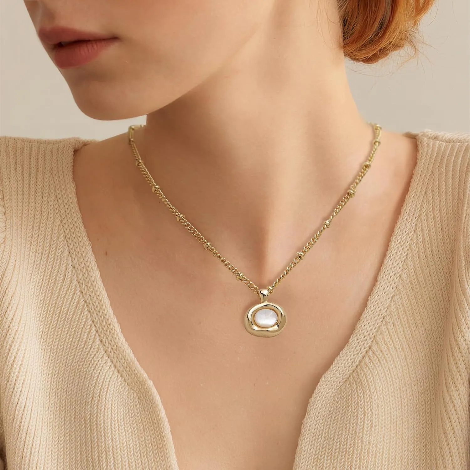 Jean Beau Gold Turquoise/Tigers Eye Stone Pendant Necklaces for Women, Chunky Gemstone Dangle Necklace Wedding Prom Fashion Jewelry Gifts