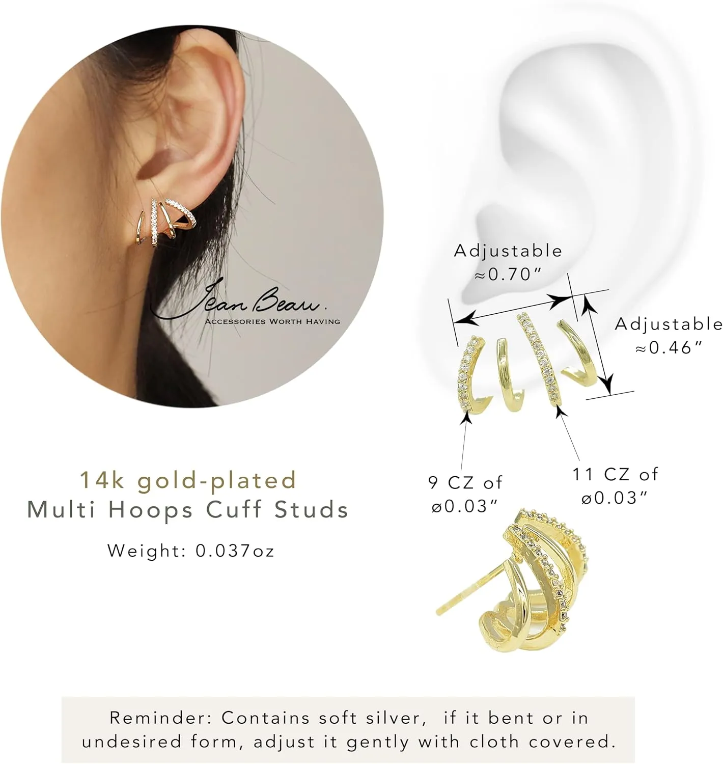 JeanBeau Dainty Cubic Zirconia Leaf Pearl Gold Stud Earrings for Women, Cute Funny Sparkly Dangling Teardrop Rhinestone, Ear Cuff Cartilage Piercing Illusion Claw Hoop Spring Jewelry Gifts