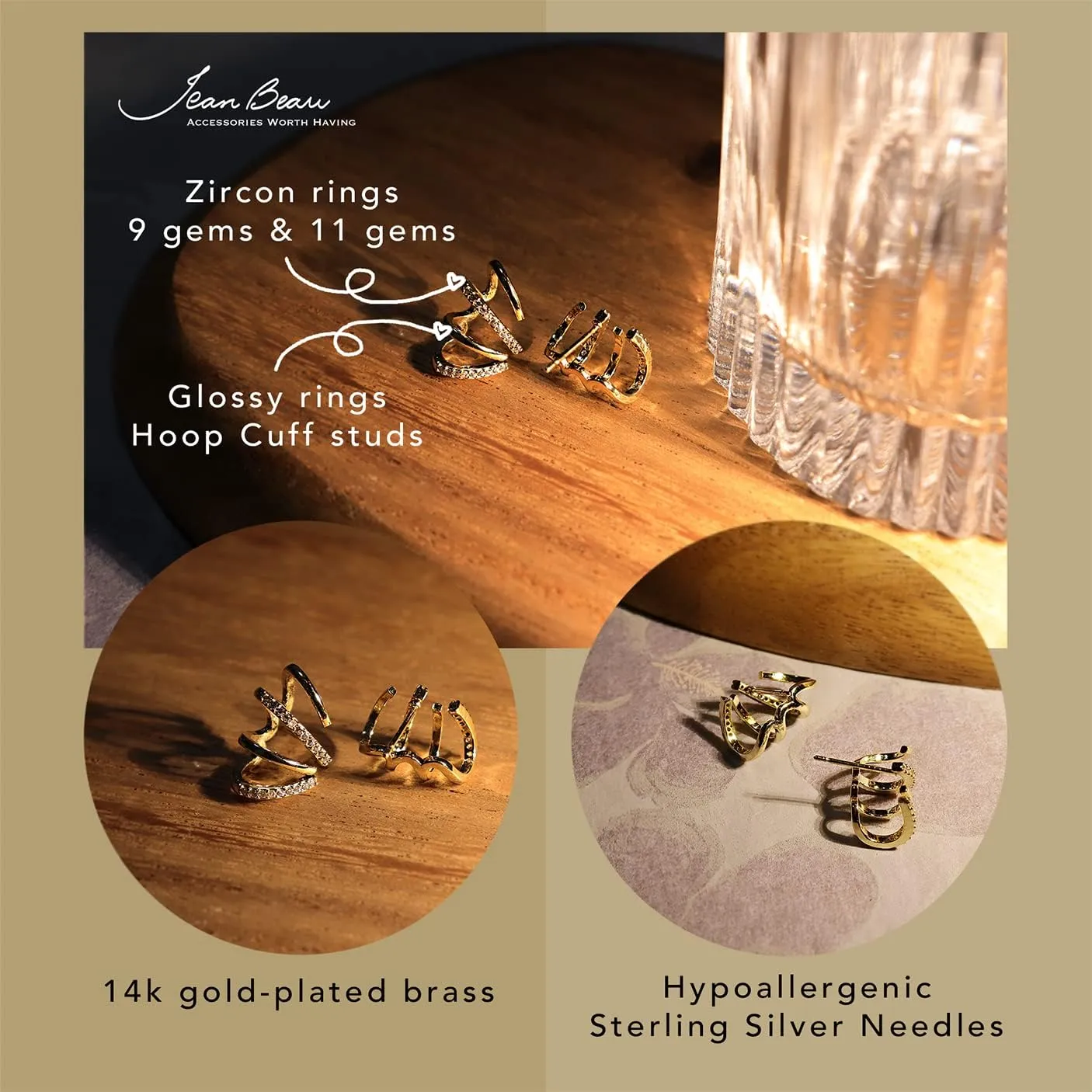 JeanBeau Dainty Cubic Zirconia Leaf Pearl Gold Stud Earrings for Women, Cute Funny Sparkly Dangling Teardrop Rhinestone, Ear Cuff Cartilage Piercing Illusion Claw Hoop Spring Jewelry Gifts