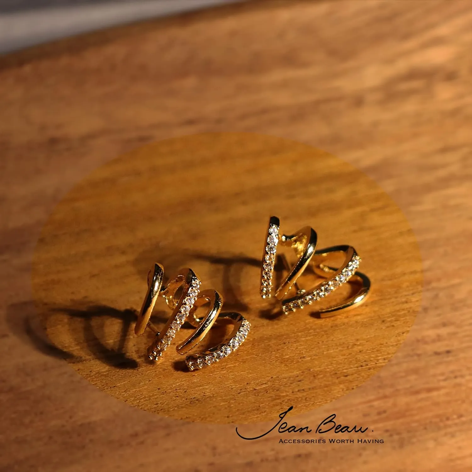 JeanBeau Dainty Cubic Zirconia Leaf Pearl Gold Stud Earrings for Women, Cute Funny Sparkly Dangling Teardrop Rhinestone, Ear Cuff Cartilage Piercing Illusion Claw Hoop Spring Jewelry Gifts