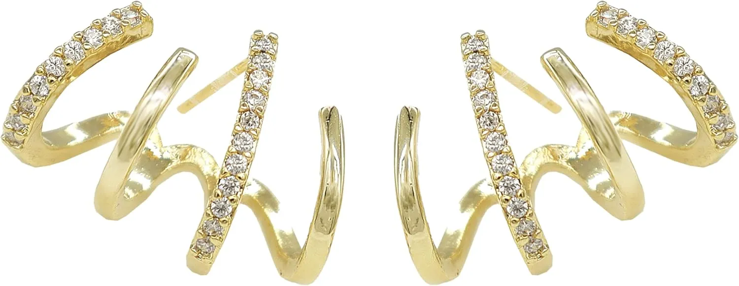 JeanBeau Dainty Cubic Zirconia Leaf Pearl Gold Stud Earrings for Women, Cute Funny Sparkly Dangling Teardrop Rhinestone, Ear Cuff Cartilage Piercing Illusion Claw Hoop Spring Jewelry Gifts