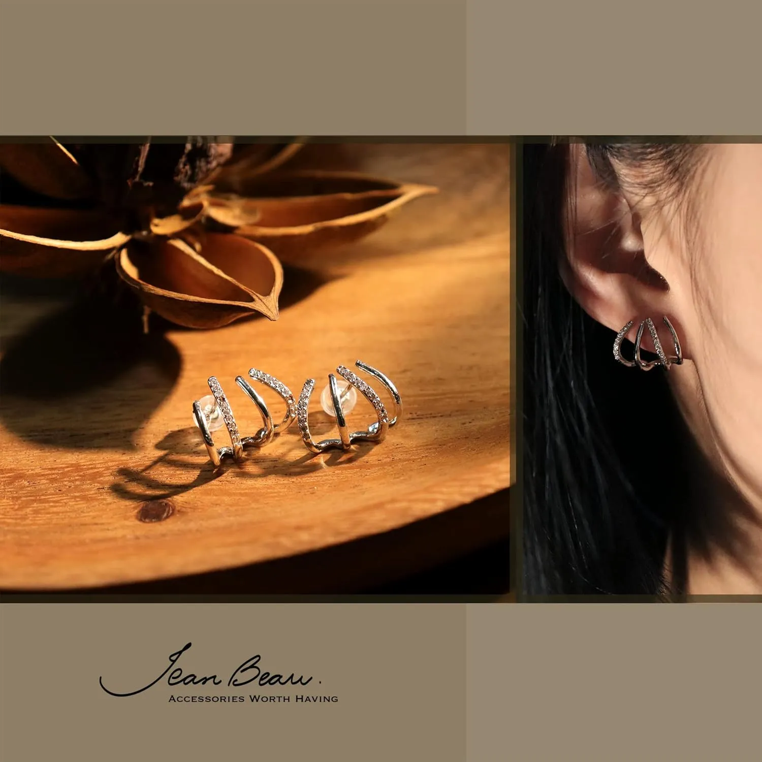 JeanBeau Dainty Cubic Zirconia Leaf Pearl Gold Stud Earrings for Women, Cute Funny Sparkly Dangling Teardrop Rhinestone, Ear Cuff Cartilage Piercing Illusion Claw Hoop Spring Jewelry Gifts