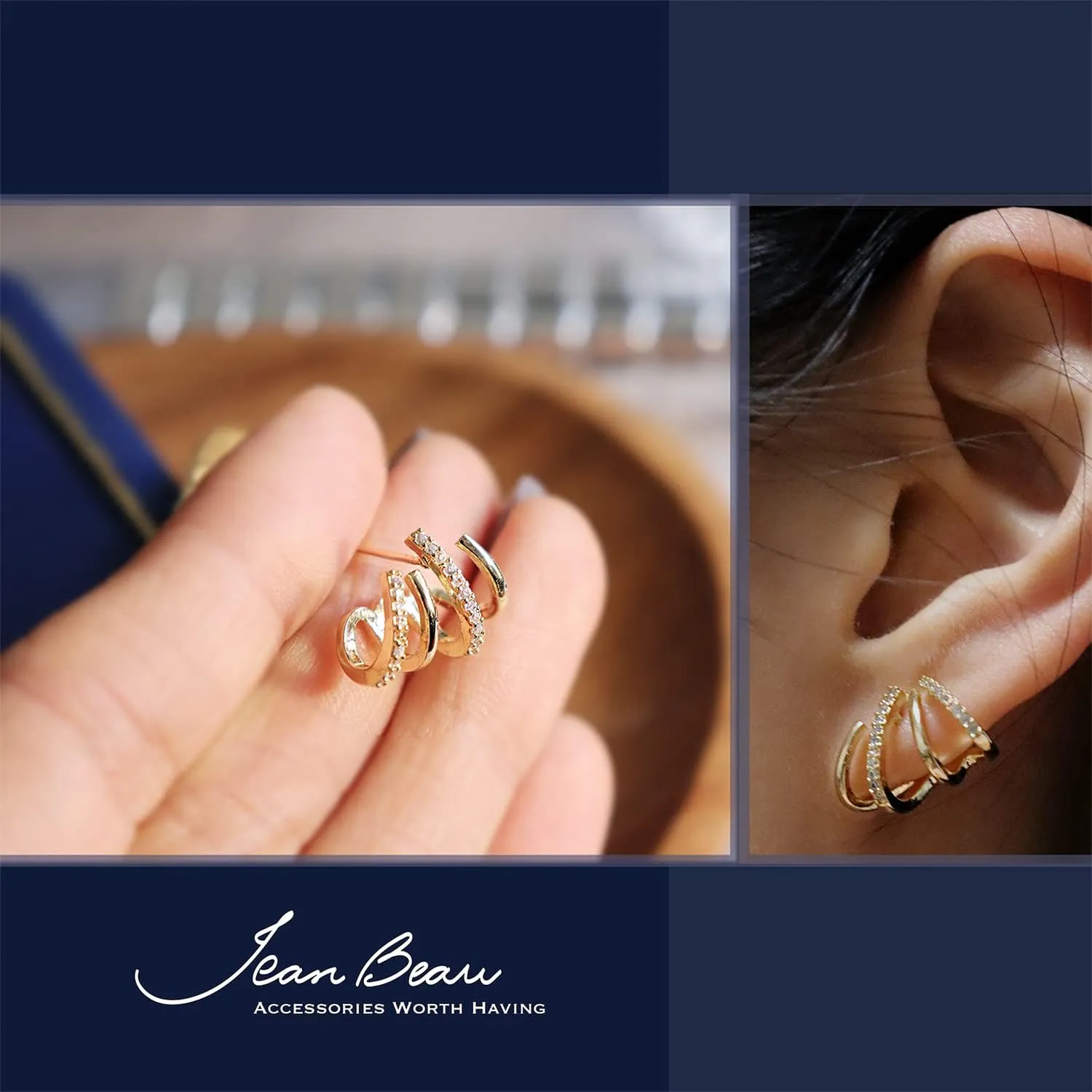 JeanBeau Dainty Cubic Zirconia Leaf Pearl Gold Stud Earrings for Women, Cute Funny Sparkly Dangling Teardrop Rhinestone, Ear Cuff Cartilage Piercing Illusion Claw Hoop Spring Jewelry Gifts