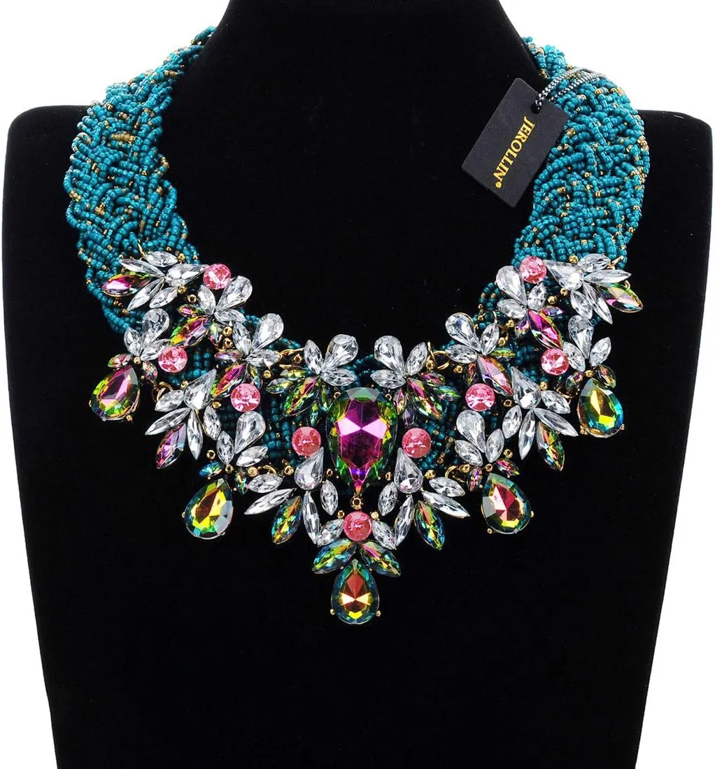 Jerollin Simulated Pearl Body Statement Necklace for Women, Fashion Collar Bib Necklaces Fashion Costume Jewelry Necklace