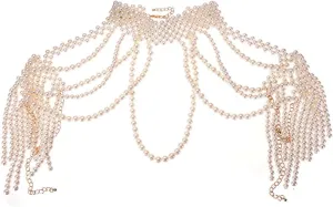 Jerollin Simulated Pearl Body Statement Necklace for Women, Fashion Collar Bib Necklaces Fashion Costume Jewelry