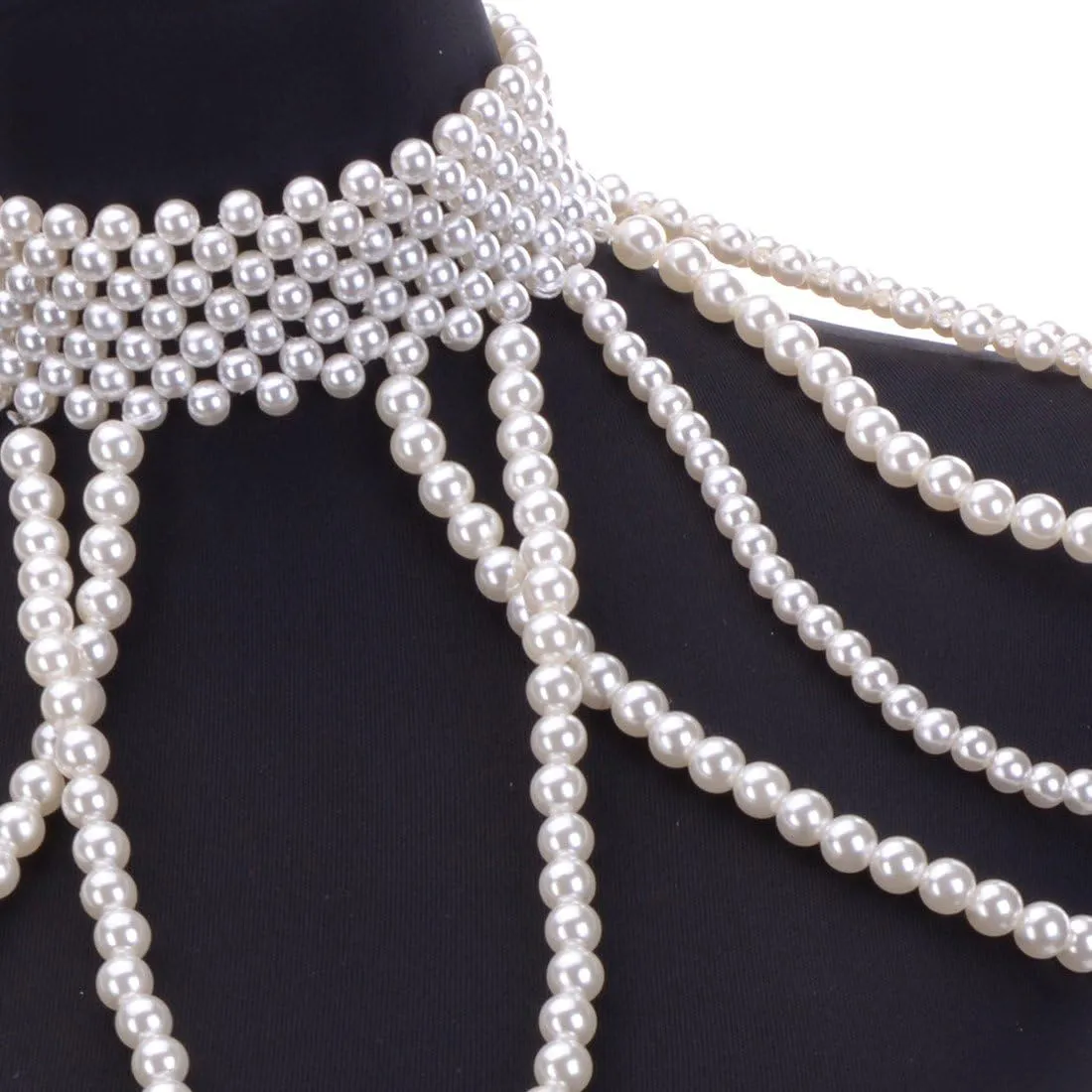 Jerollin Simulated Pearl Body Statement Necklace for Women, Fashion Collar Bib Necklaces Fashion Costume Jewelry