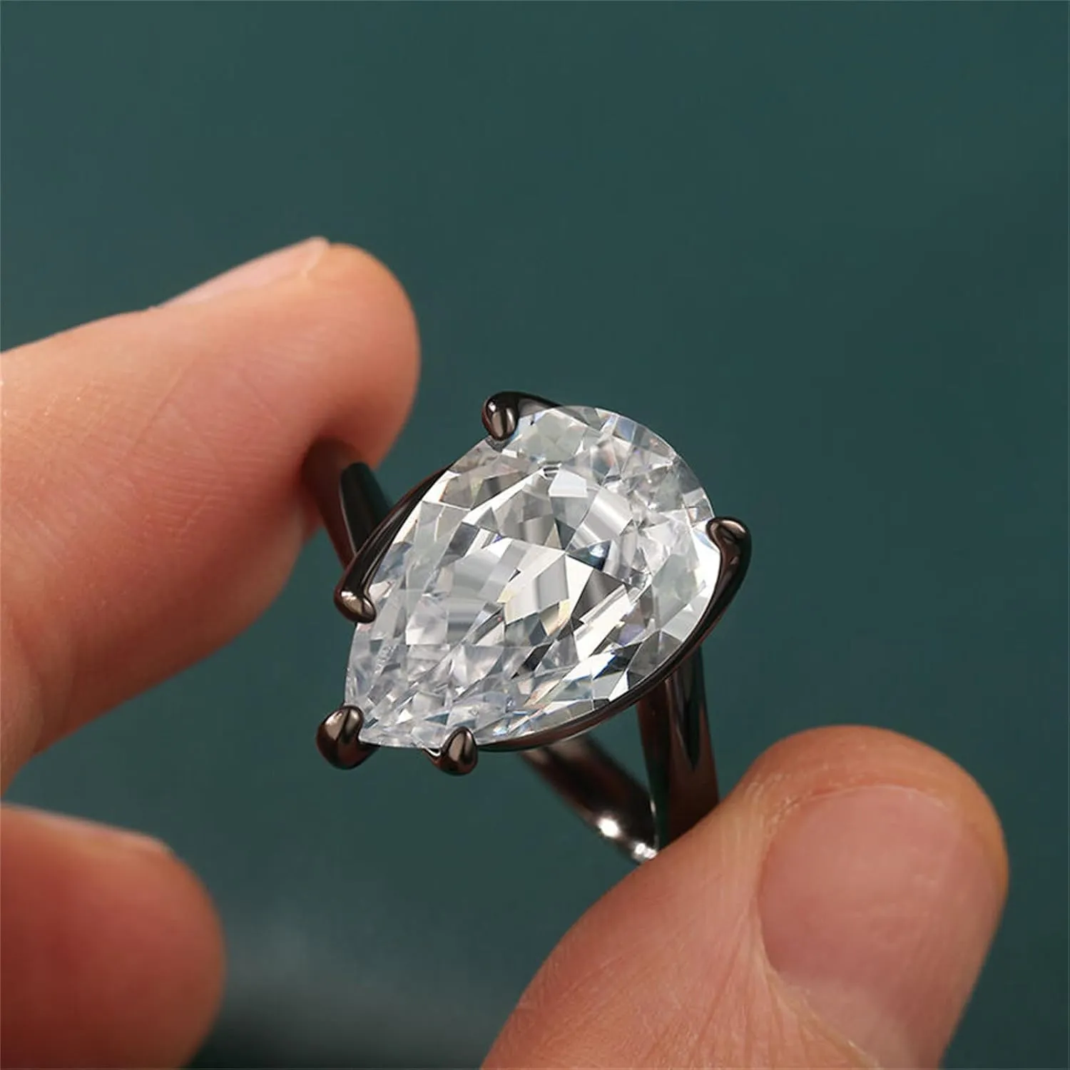 Jeulia Engagement Rings for Women;925 Sterling Silver D Color VVS1 Diamond Halo Anniversary Wedding Promise Ring 10.37CT Pear Cut Moissanite Black Plated Band with Jewelry Gift Box