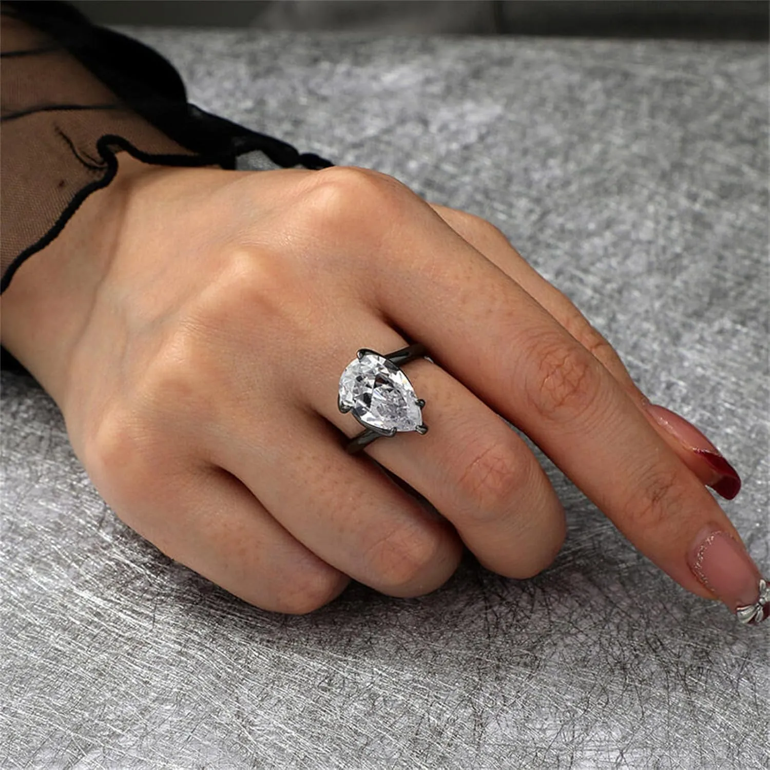 Jeulia Engagement Rings for Women;925 Sterling Silver D Color VVS1 Diamond Halo Anniversary Wedding Promise Ring 10.37CT Pear Cut Moissanite Black Plated Band with Jewelry Gift Box