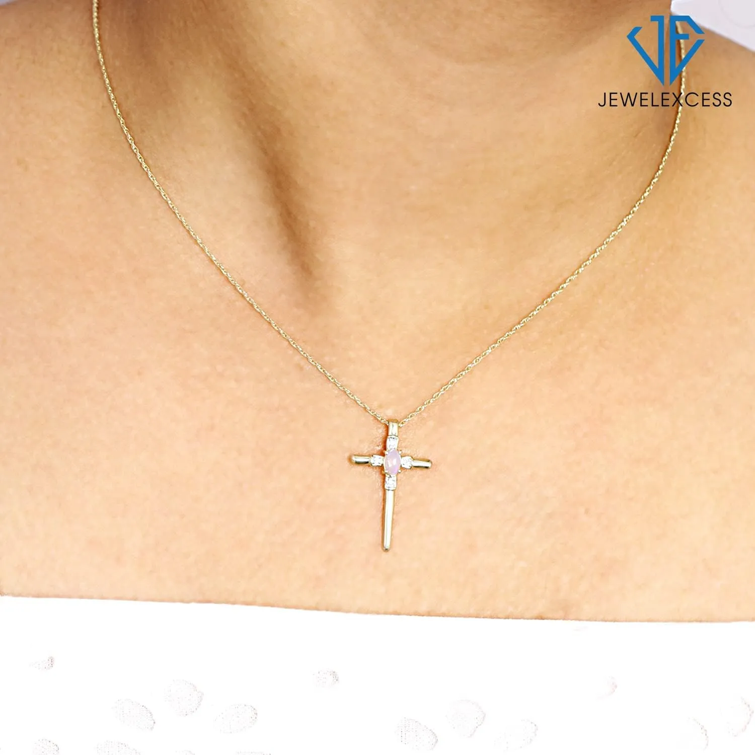 JEWELEXCESS Silver Cross Necklaces for Women Silver Cross Necklace for Women Over .925 Sterling Silver  Gemstone Necklace Centerpiece, White Diamond Accents  Hypoallergenic Cross Pendant