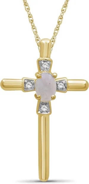JEWELEXCESS Silver Cross Necklaces for Women Silver Cross Necklace for Women Over .925 Sterling Silver  Gemstone Necklace Centerpiece, White Diamond Accents  Hypoallergenic Cross Pendant