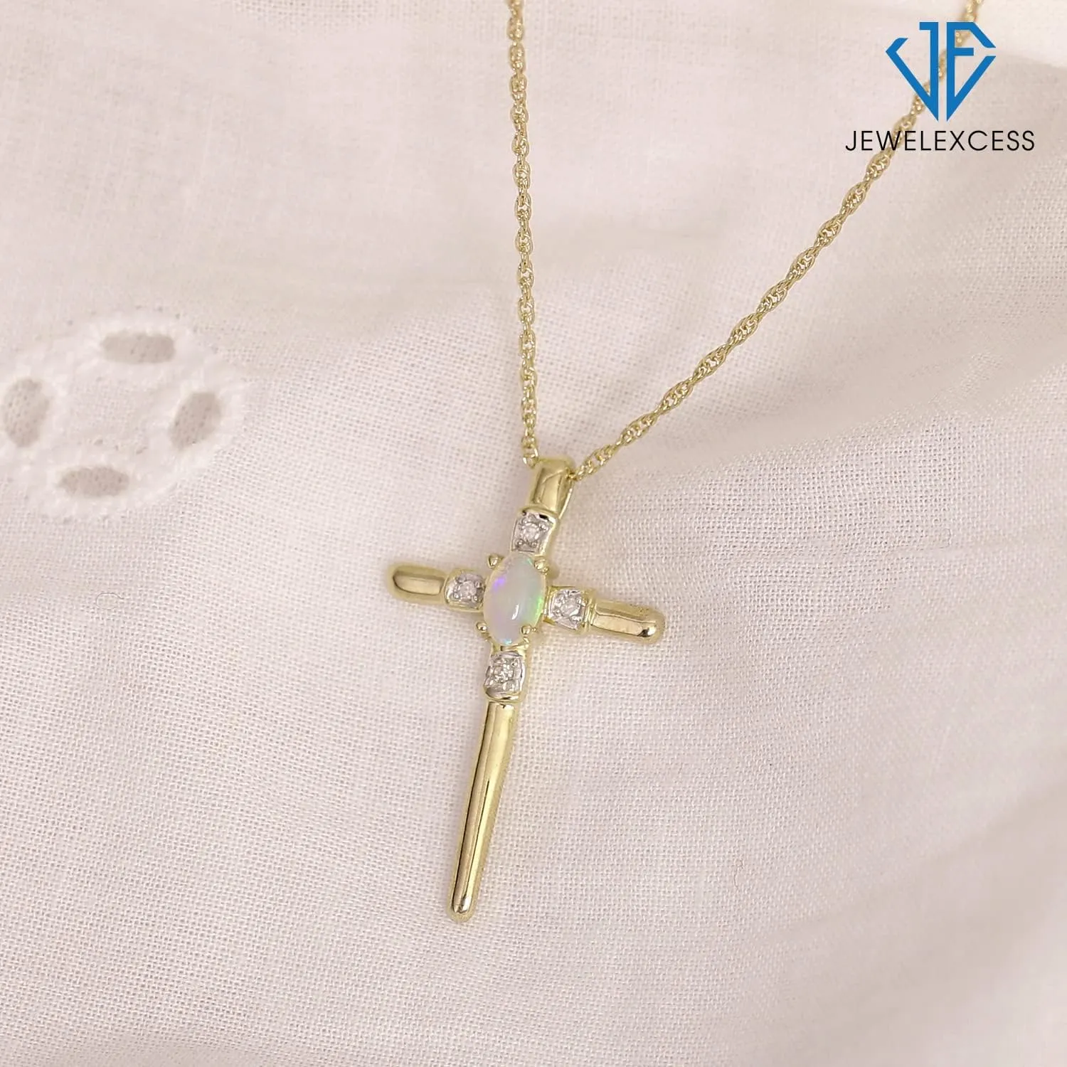 JEWELEXCESS Silver Cross Necklaces for Women Silver Cross Necklace for Women Over .925 Sterling Silver  Gemstone Necklace Centerpiece, White Diamond Accents  Hypoallergenic Cross Pendant