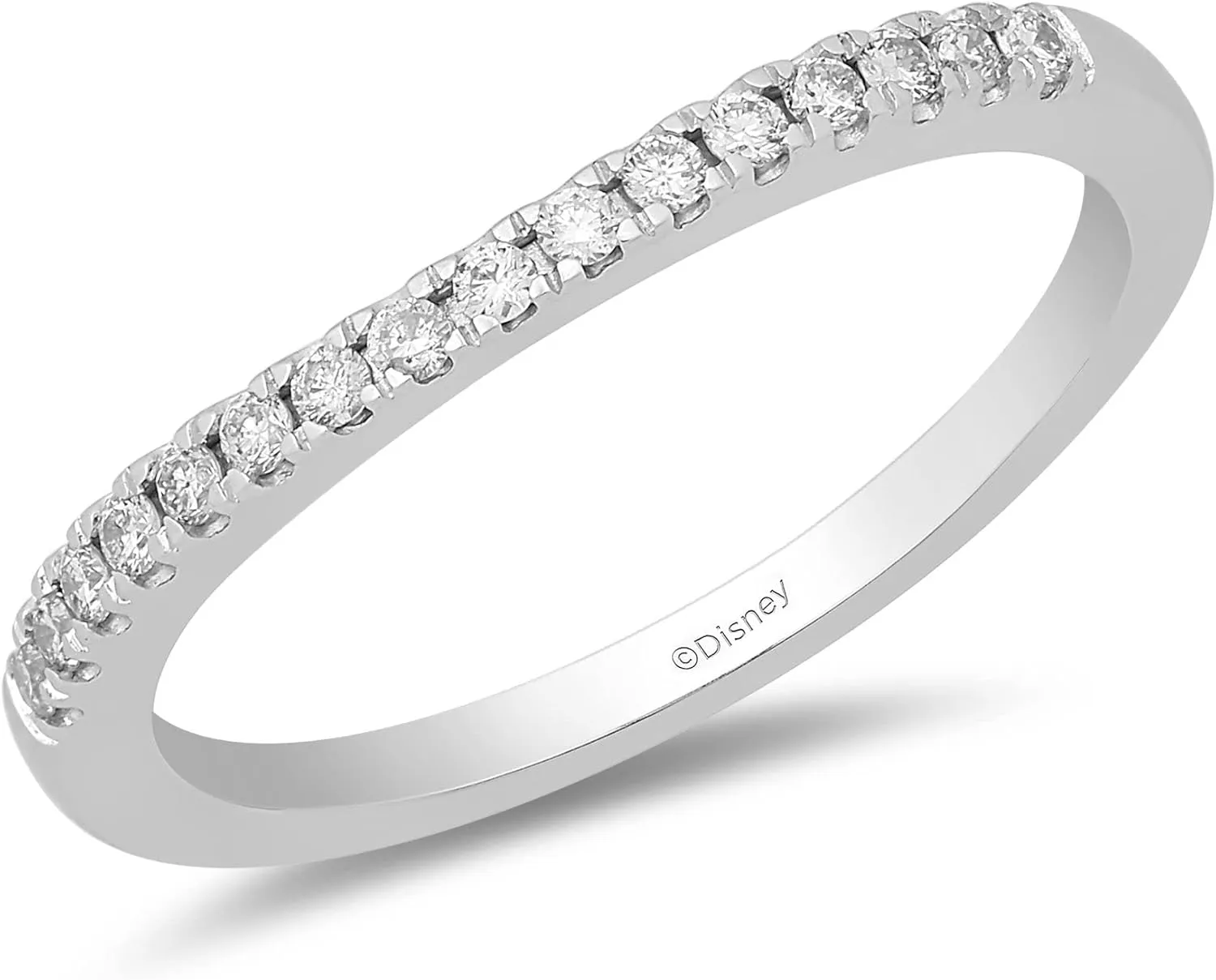 Jewelili Enchanted Disney Fine Jewelry 10K White Gold 1/6 CTTW Diamond Ariel Wedding Band