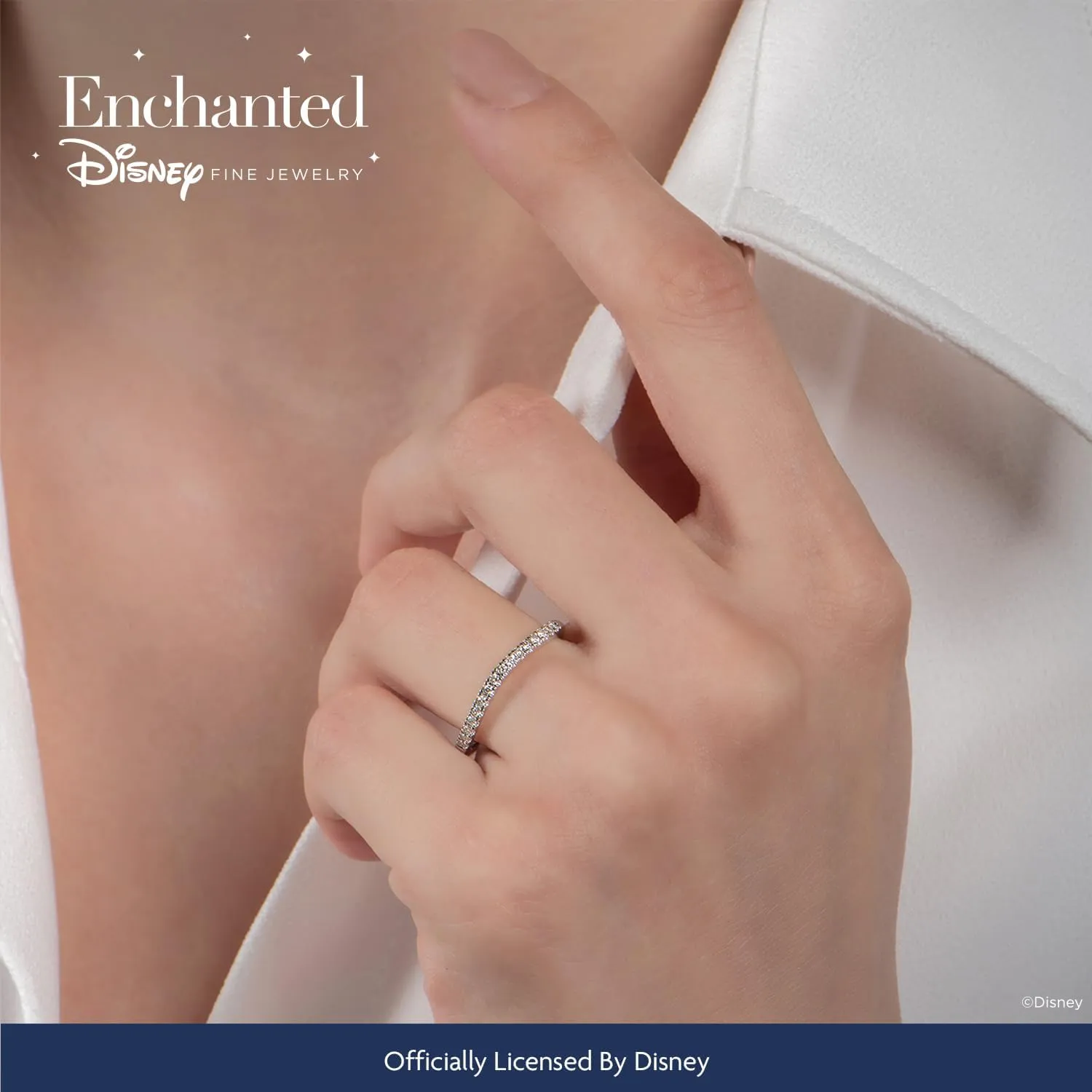 Jewelili Enchanted Disney Fine Jewelry 10K White Gold 1/6 CTTW Diamond Ariel Wedding Band