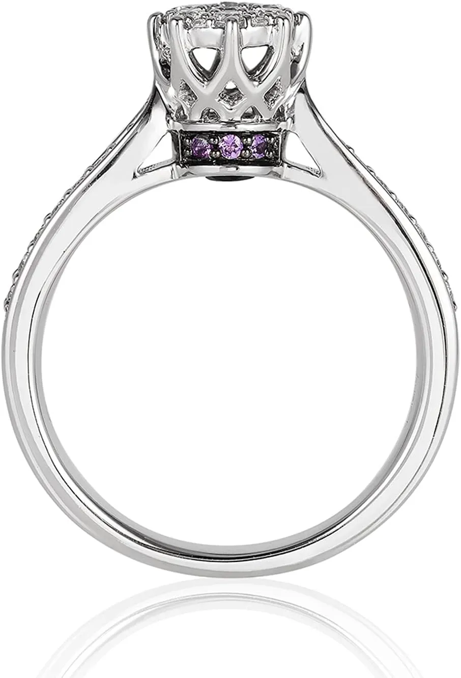 Jewelili Enchanted Disney Fine Jewelry 10K White Gold with 1/3 CTTW Diamonds and Amethyst Ariel Bridal Ring