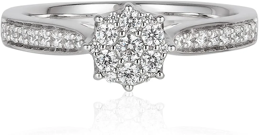 Jewelili Enchanted Disney Fine Jewelry 10K White Gold with 1/3 CTTW Diamonds and Amethyst Ariel Bridal Ring