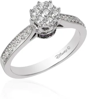 Jewelili Enchanted Disney Fine Jewelry 10K White Gold with 1/3 CTTW Diamonds and Amethyst Ariel Bridal Ring