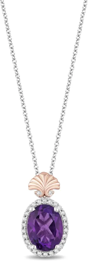 Jewelili Enchanted Disney Fine Jewelry 14K Rose Gold over Sterling Silver with 1/10 CTTW Diamond and Amethyst Ariel Pendant Necklace