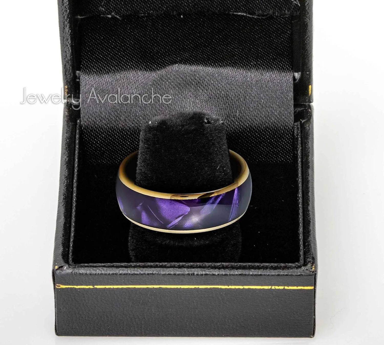 Jewelry Avalanche Dome Yellow Gold IP 8mm Imitation Purple Cowrie Inlay Wedding Band Comfort Fit - Mens Tungsten Carbide Ring