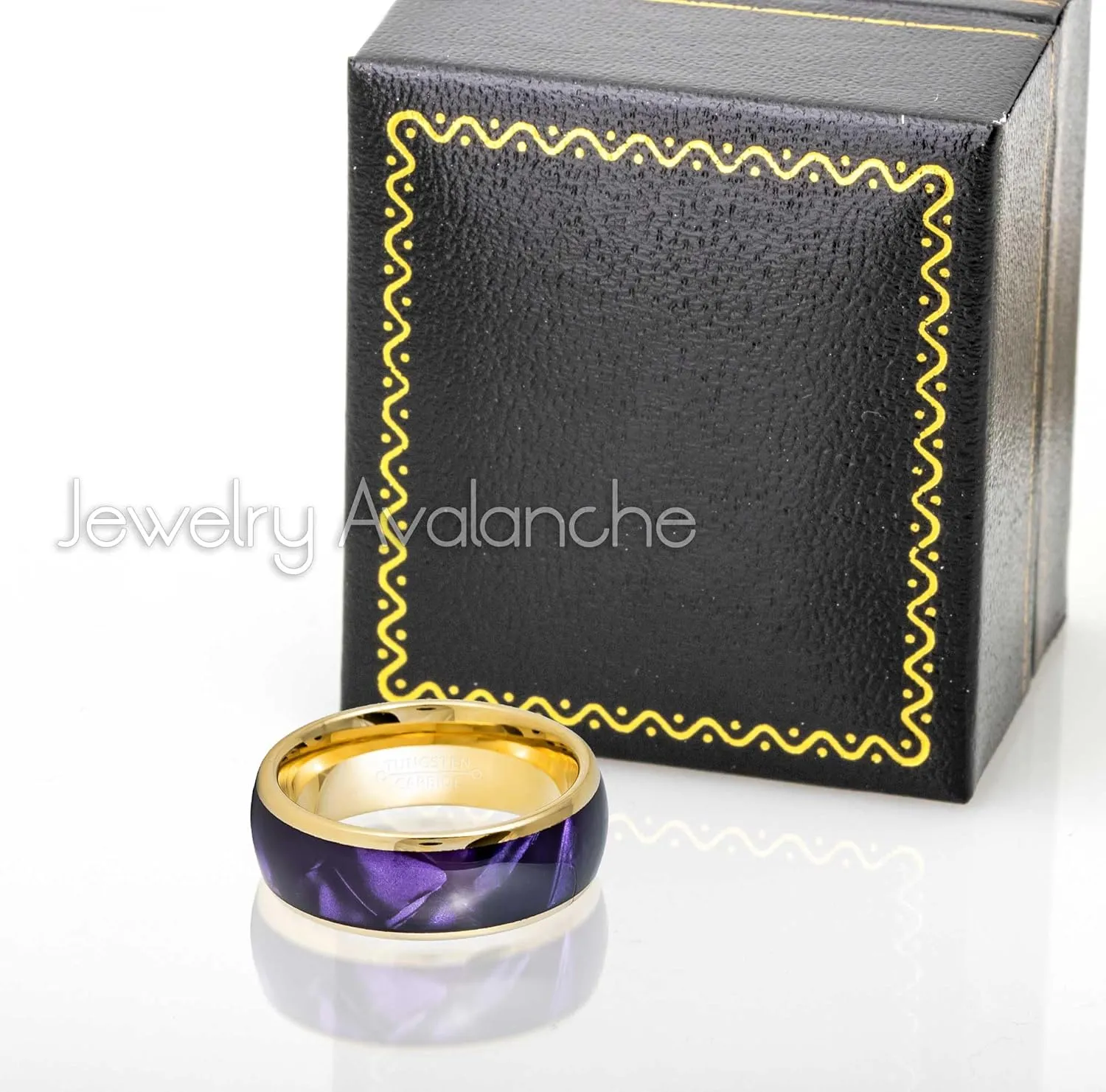 Jewelry Avalanche Dome Yellow Gold IP 8mm Imitation Purple Cowrie Inlay Wedding Band Comfort Fit - Mens Tungsten Carbide Ring