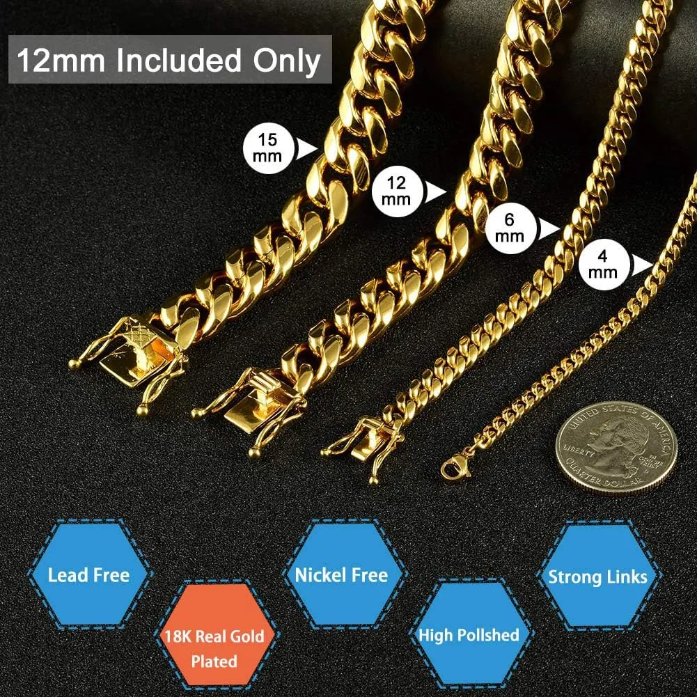 Jewelry Kingdom 1 Gold Cuban Link Chain Necklace or Bracelet for Men 15mm 18K Stainless Steel Chunky Thick Heavy Miami Curb Chains 8-30 inch Valentines Jewelry