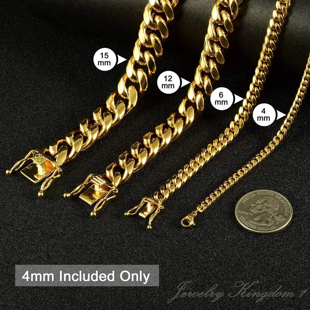 Jewelry Kingdom 1 Gold Cuban Link Chain Necklace or Bracelet for Men 15mm 18K Stainless Steel Chunky Thick Heavy Miami Curb Chains 8-30 inch Valentines Jewelry