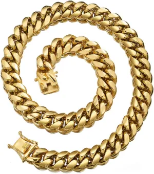 Jewelry Kingdom 1 Gold Cuban Link Chain Necklace or Bracelet for Men 15mm 18K Stainless Steel Chunky Thick Heavy Miami Curb Chains 8-30 inch Valentines Jewelry