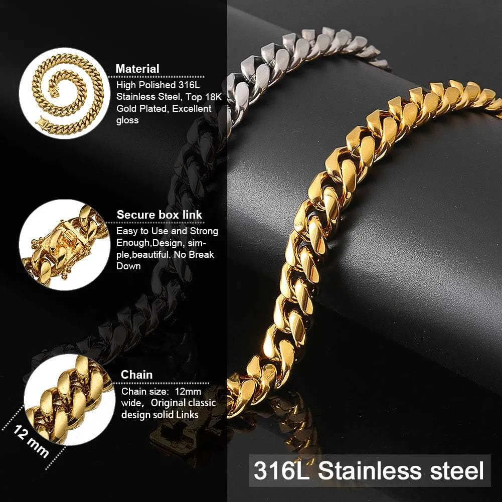 Jewelry Kingdom 1 Gold Cuban Link Chain Necklace or Bracelet for Men 15mm 18K Stainless Steel Chunky Thick Heavy Miami Curb Chains 8-30 inch Valentines Jewelry