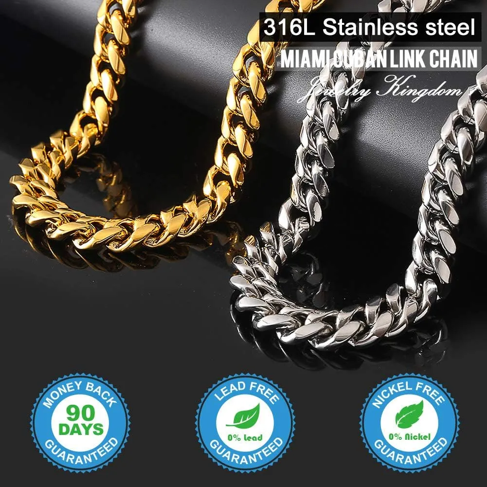 Jewelry Kingdom 1 Gold Cuban Link Chain Necklace or Bracelet for Men 15mm 18K Stainless Steel Chunky Thick Heavy Miami Curb Chains 8-30 inch Valentines Jewelry
