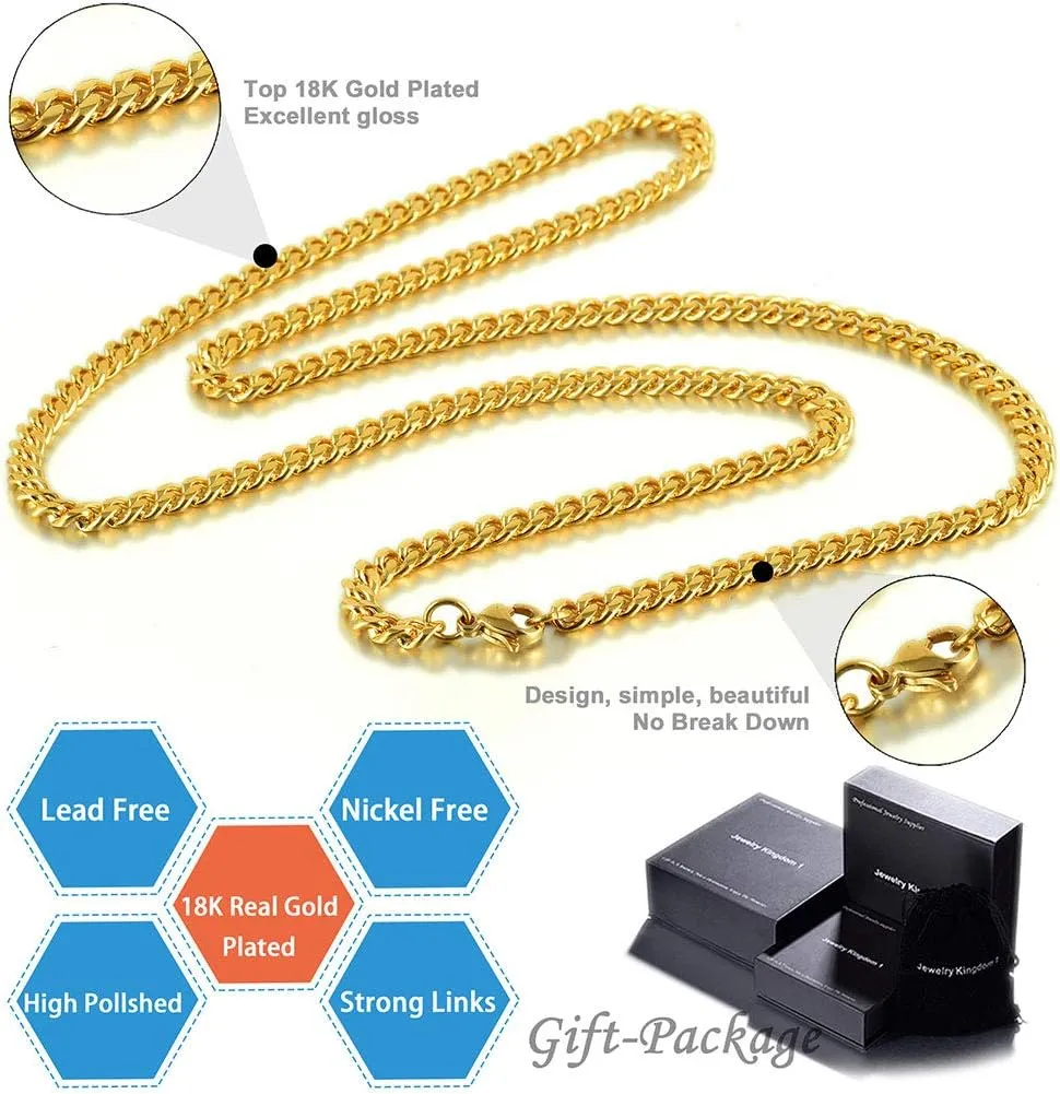 Jewelry Kingdom 1 Gold Cuban Link Chain Necklace or Bracelet for Men 15mm 18K Stainless Steel Chunky Thick Heavy Miami Curb Chains 8-30 inch Valentines Jewelry