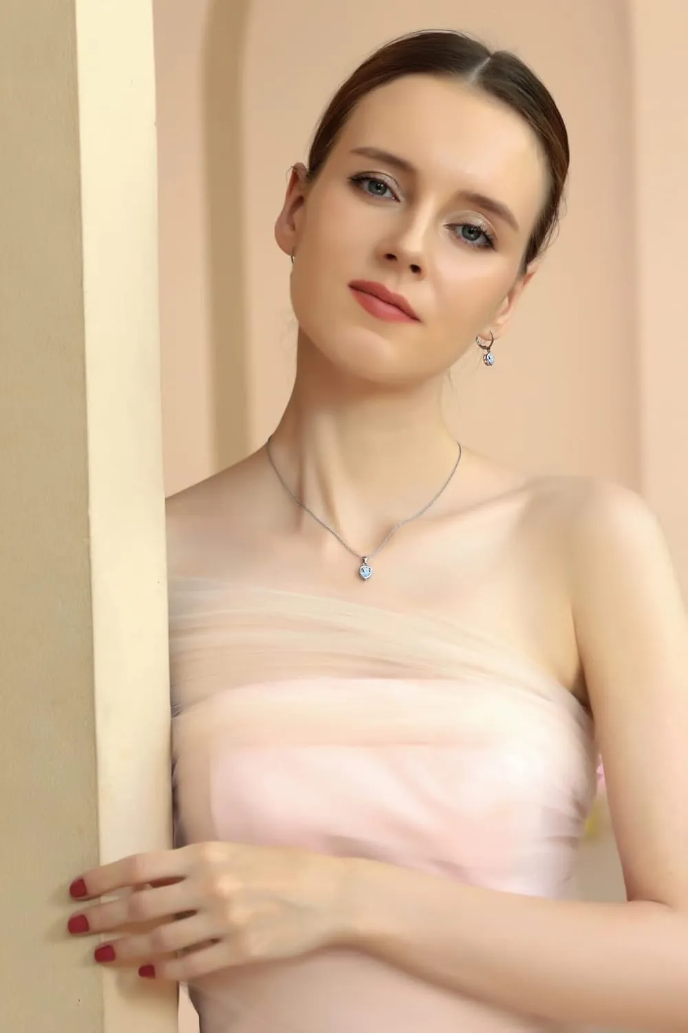 Jewelry Sets for Women, Heart Necklace and Earring Sets for Women, Birthstone Jewelry, Bezel-Set Genuine or Synthetic Gems, Pendant Necklace, Short Necklace, Dangle Earrings, Sterling Silver Jewelry