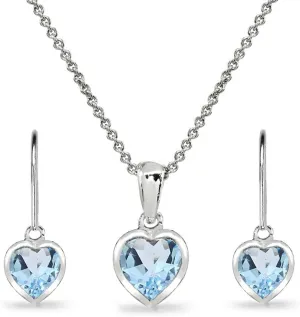 Jewelry Sets for Women, Heart Necklace and Earring Sets for Women, Birthstone Jewelry, Bezel-Set Genuine or Synthetic Gems, Pendant Necklace, Short Necklace, Dangle Earrings, Sterling Silver Jewelry