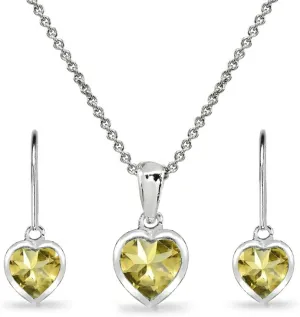 Jewelry Sets for Women, Heart Necklace and Earring Sets for Women, Birthstone Jewelry, Bezel-Set Genuine or Synthetic Gems, Pendant Necklace, Short Necklace, Dangle Earrings, Sterling Silver Jewelry