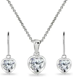 Jewelry Sets for Women, Heart Necklace and Earring Sets for Women, Birthstone Jewelry, Bezel-Set Genuine or Synthetic Gems, Pendant Necklace, Short Necklace, Dangle Earrings, Sterling Silver Jewelry